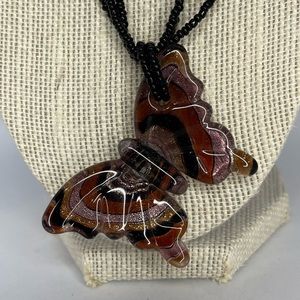 Murano Glass Butterfly Pendant with Beaded Necklace